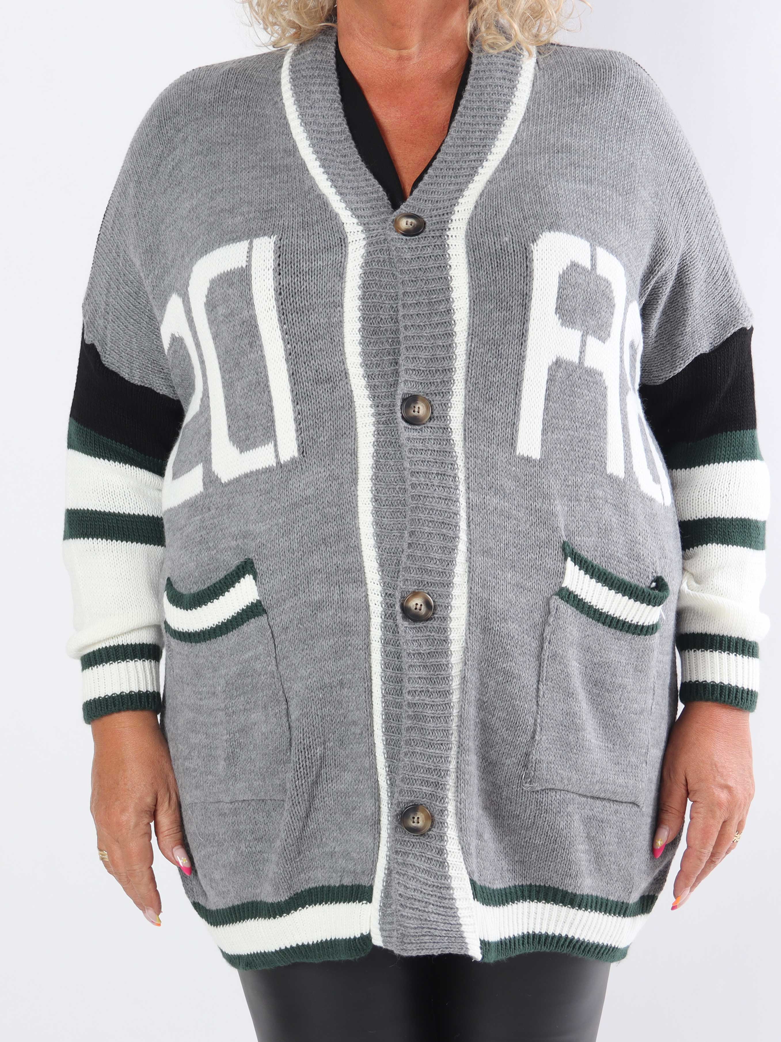 Diah - Flerfarvet plus size college strikcardigan